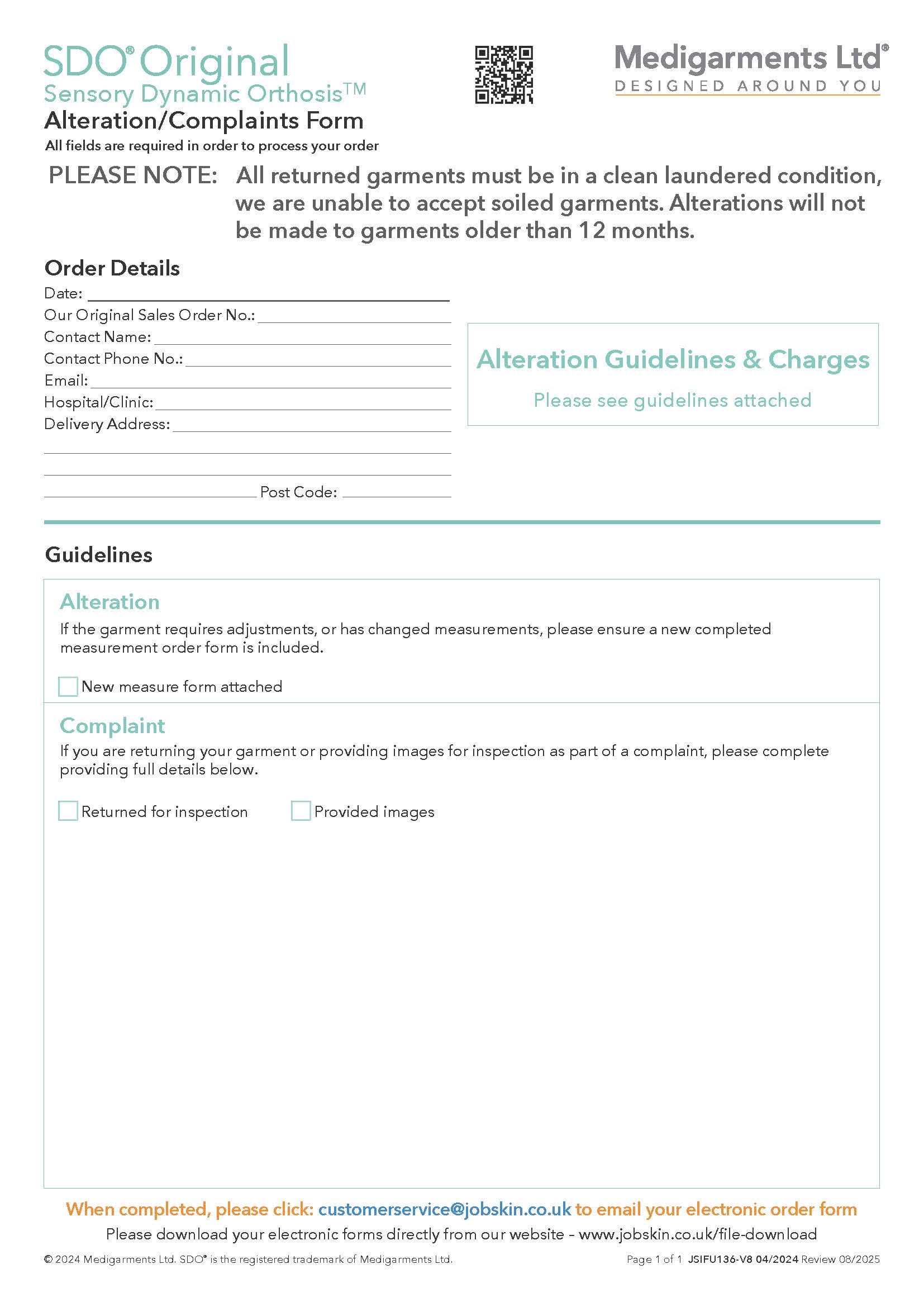 SDO Reorder and Alteration Form