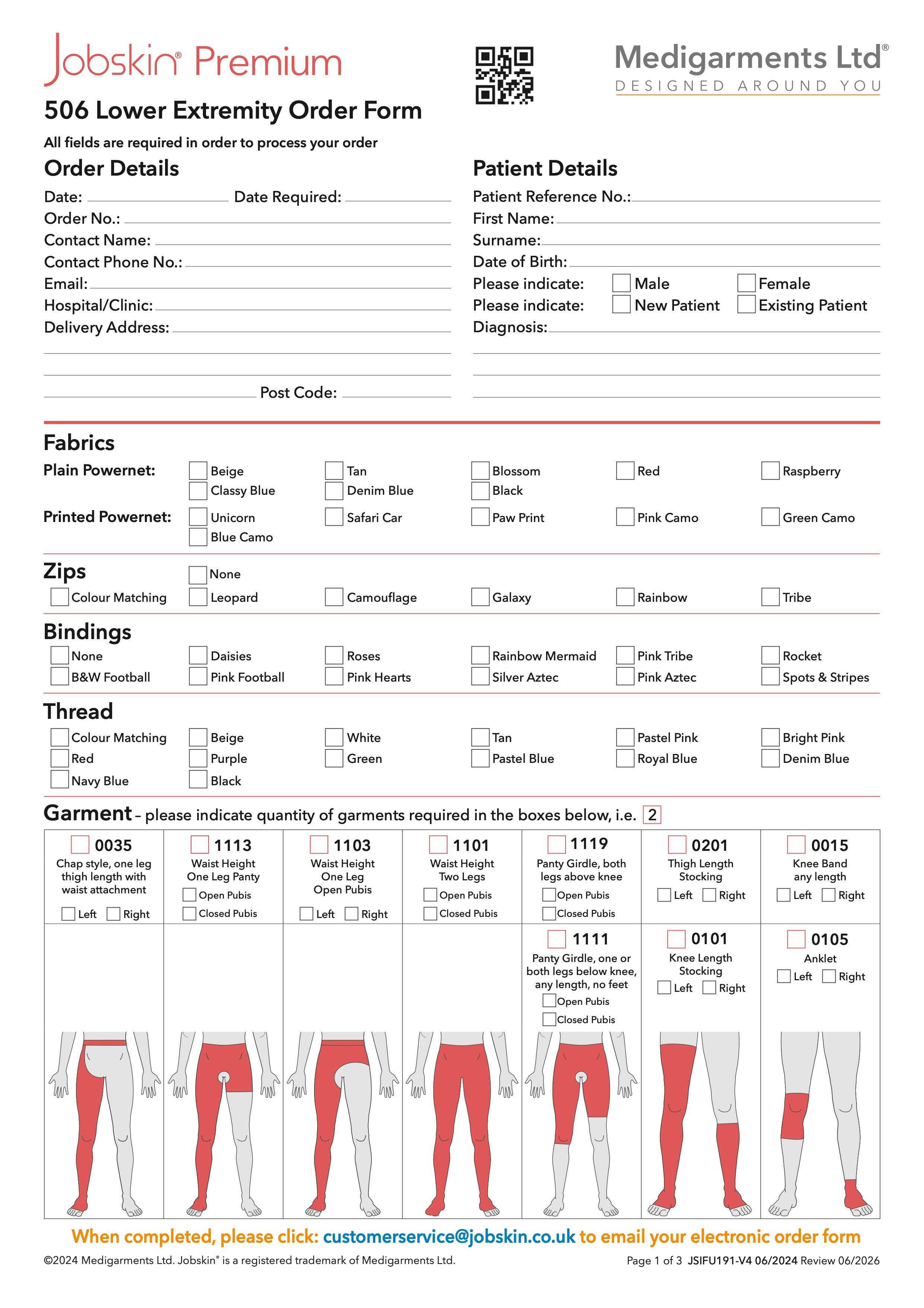 Jobskin Premium - 506 Lower Extremity Order Form - Electronic