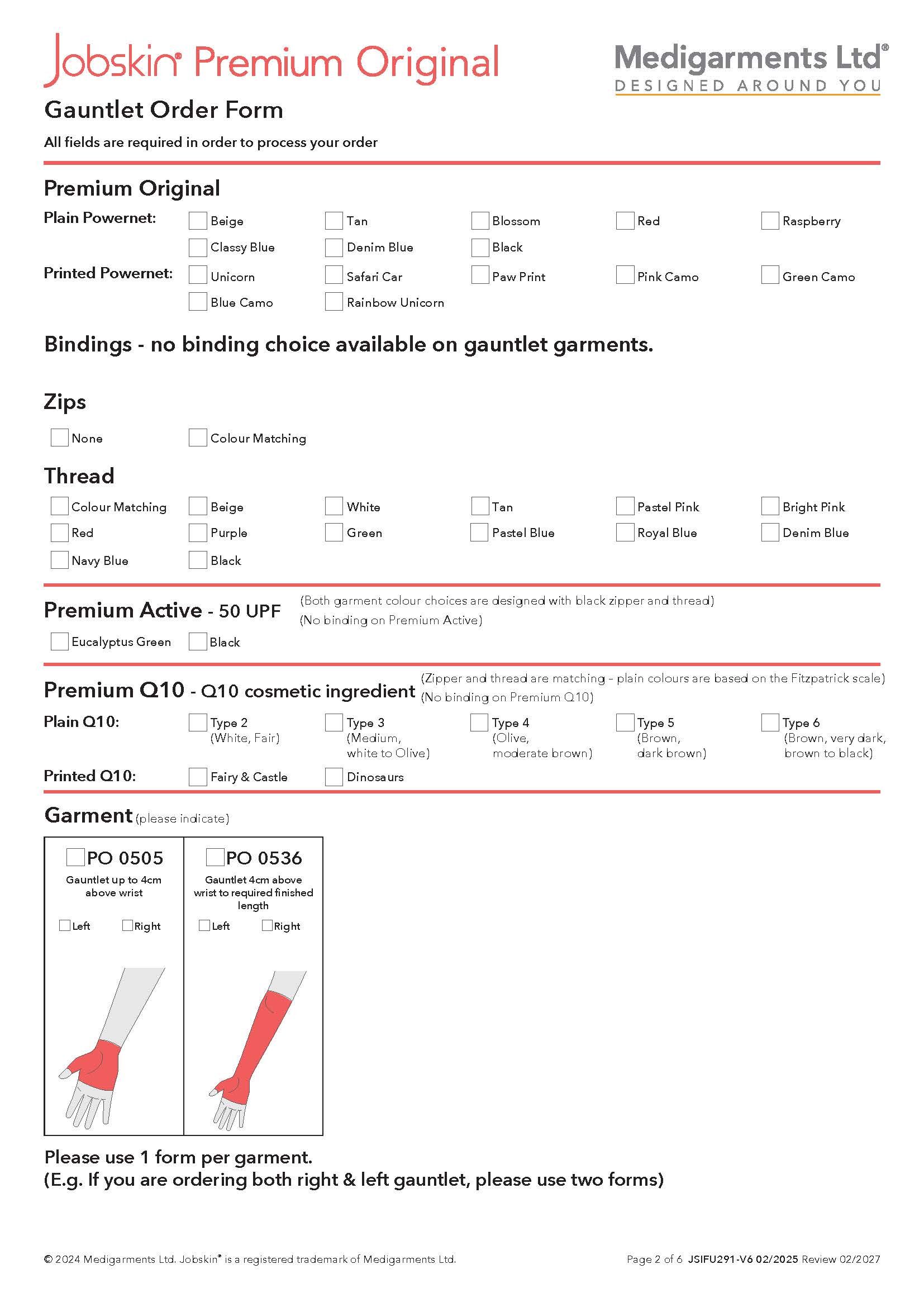 Jobskin Premium - 505 Hand Order Form - Electronic