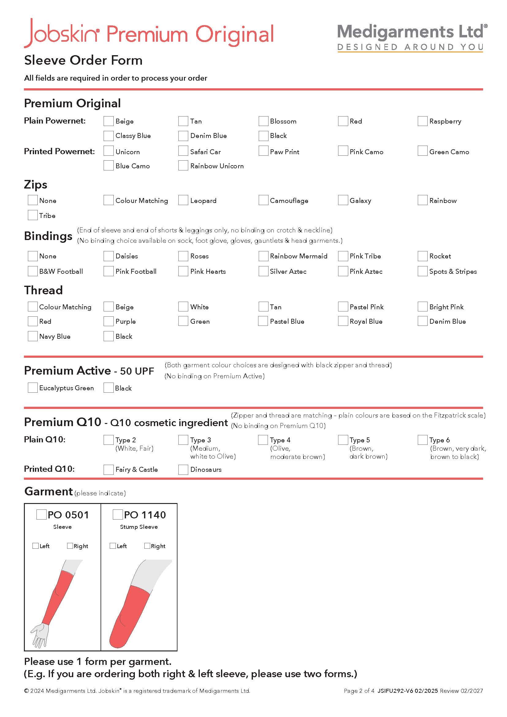 Jobskin Premium - 505 Hand Order Form - Electronic