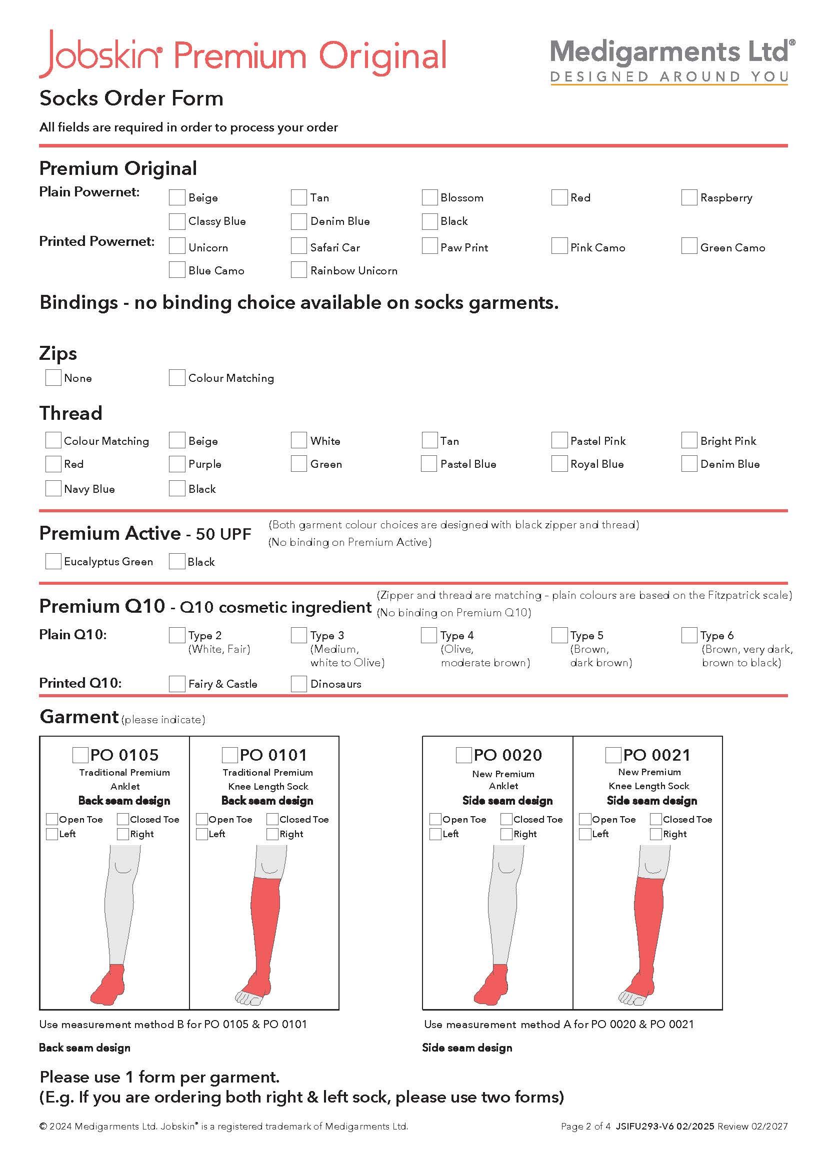 Jobskin Premium - 505 Hand Order Form - Electronic