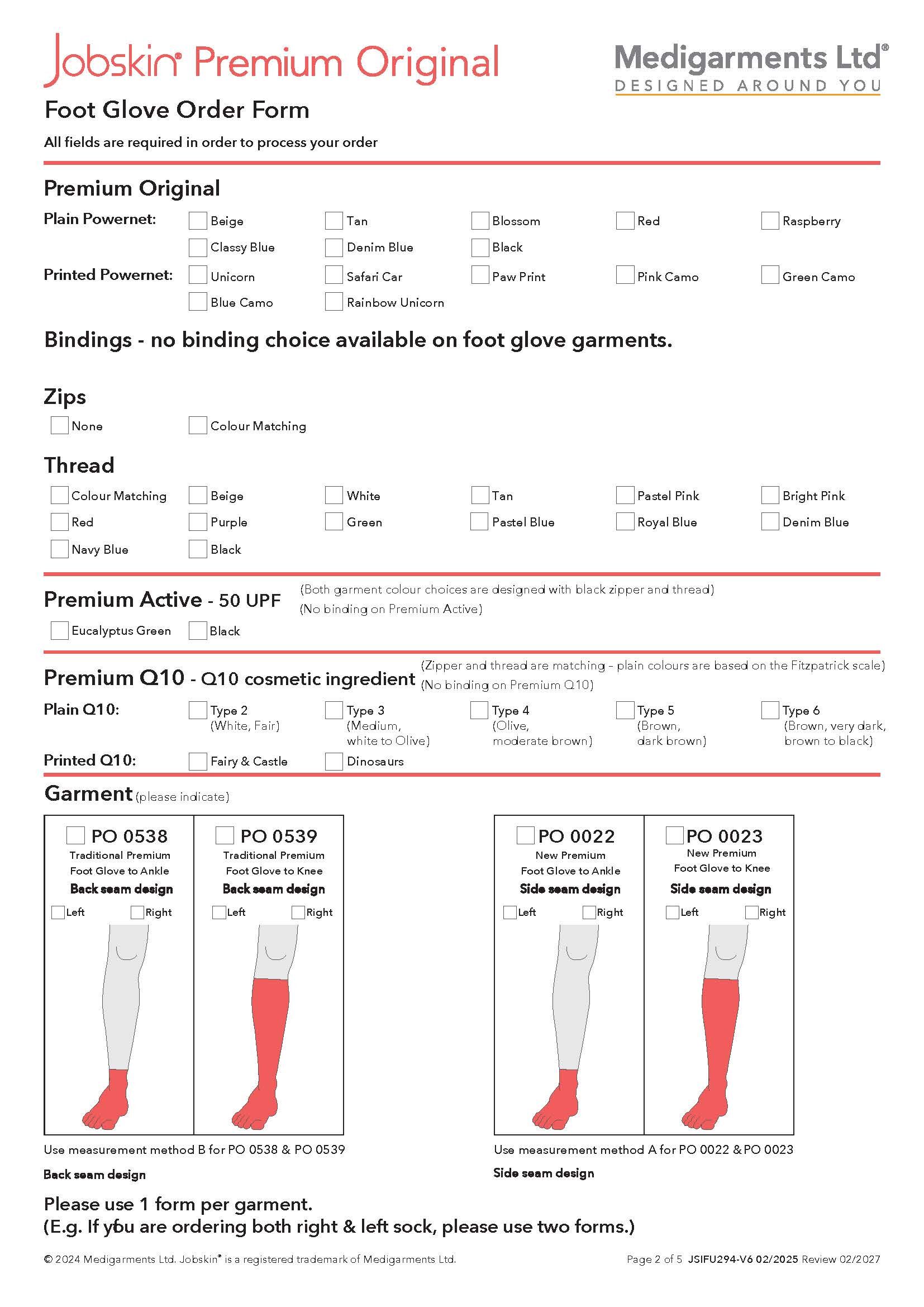 Jobskin Premium - 508-Foot Glove Order Form - Electronic