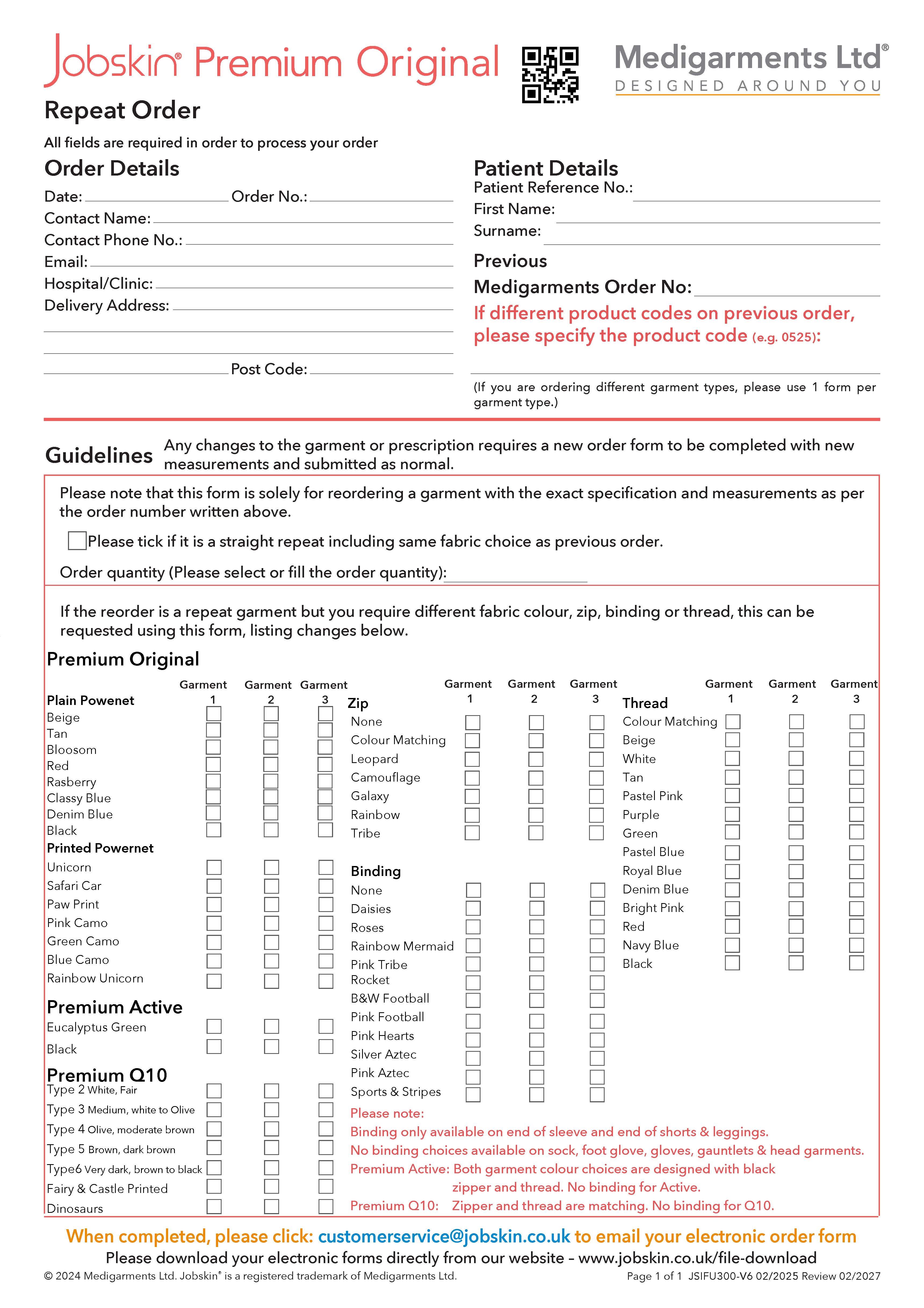 Premium Reorder Form - Electronic