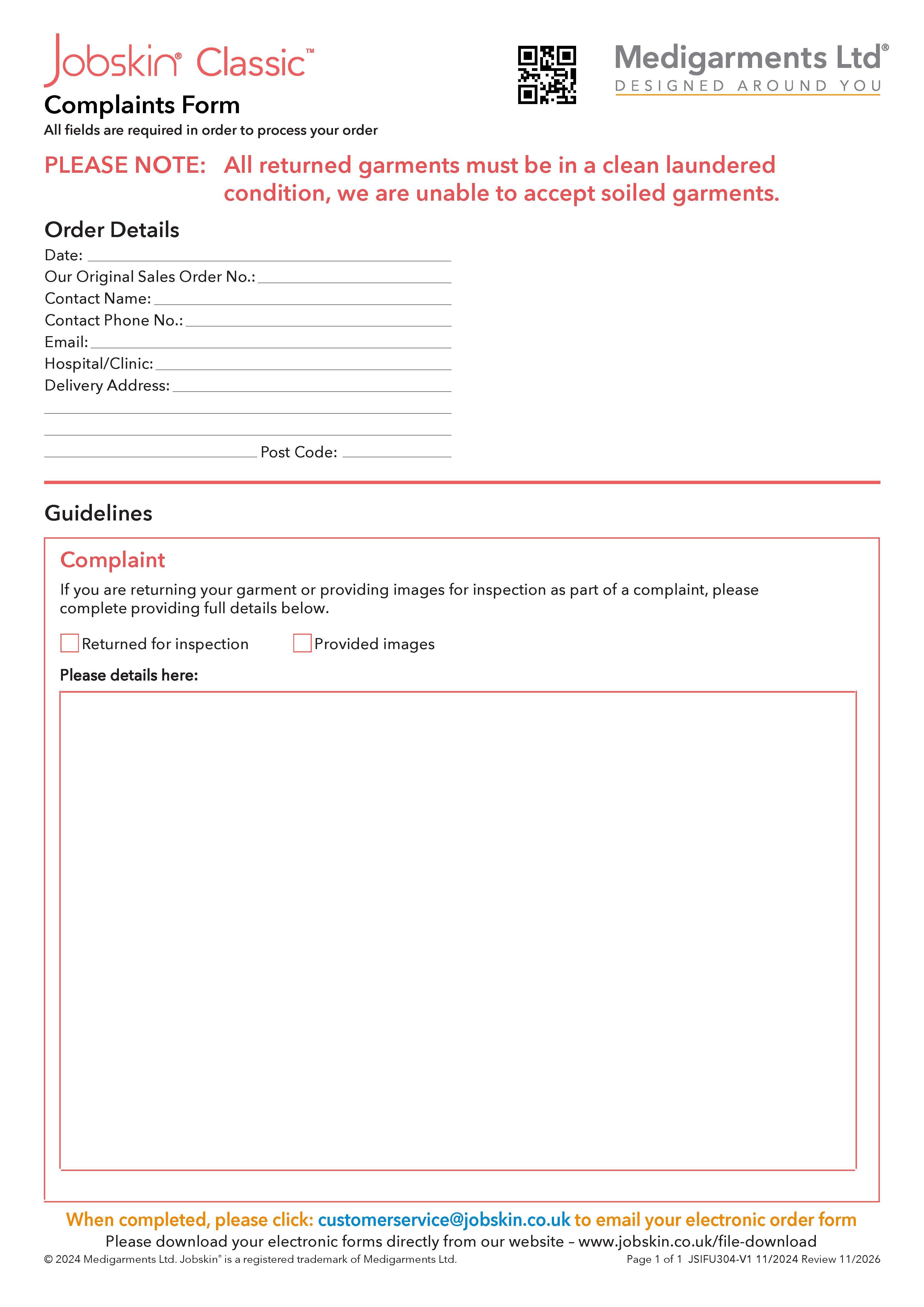 JSIFU304 V1 Classic Complaints Form 112024